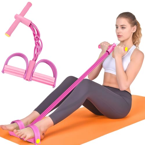 Resistance Bands with Handles, 6-Tube Elastic Pedal Resistance Band for Working Out, Durable Natural Rubber Exercise Bands, Multifunction Exercise Equipment for Abdomen, Waist, Arm, Leg Stretching - color: Full Pink