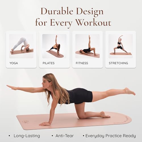 Arch-shaped Yoga Mat, Eco PU Rubber, Non-Slip Exercise Mat for Yoga, Pilates, Home Workout & Stretching with Carry/Stretch Strap & Motivational Design - color: pink