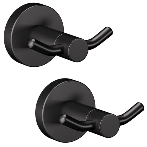 2 Pack Towel Hooks for Bathroom, Screw in Stainless Steel Wall Hooks for Hanging Coat Robe Keys(Matte Black) - color: Matte Black