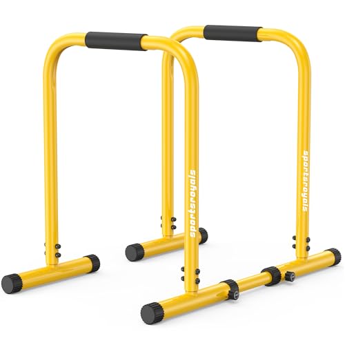 Sportsroyals Adjustable Dip Bar Station, Heavy Duty Parallette & Parallel Bars, 400LBS Stable Dip Stands for Home Gym, Calisthenics & Upper Body Workout Equipment - color: yellow