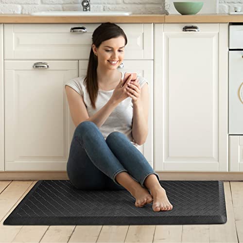 HappyTrends Kitchen Floor Mat - 4/5 Inch Thick Anti-Fatigue Kitchen Rug,Waterproof Non-Slip Kitchen Mats and Rugs Heavy Duty Ergonomic Comfort Rug for Kitchen,Office,Sink,Laundry,(17.3" x 39", Black) - color: Black, size: 39"L x 17.3"W x 0.8"Th