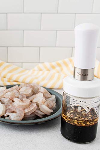 Original Salad Dressing Shaker: Borosilicate Glass Bottle with Mixer Insert | Leak-Proof Salad Dressing Blender and Dispenser with Measurements + Recipes, Reusable Vinaigrette Cruet - color: White