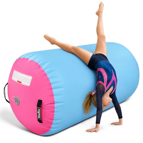 Gymnastic Air Barrel, Inflatable Tumble Track, Tumbling Mat, Roller Octagon Trainer for Back Handspring and Back-bend for Home, Gym, No Pump - color: Cyan-pink, size: 3.3'L x 2.3'D，nopump
