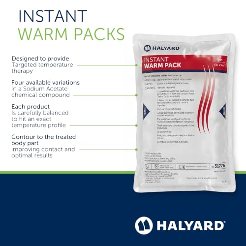 HALYARD Hot Compress Disposable Instant Warm Packs Heat Therapy Pain Relief 6 x 9 Inches Flocked, 24 Packs Per Case - 51776