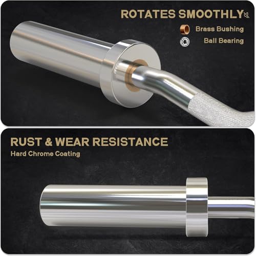 RitFit 2 Inch EZ Curl Bar with Weights, 350LBS Weight Capacity Olympic Curl Barbell for Bicep, Tricep and Weight Lifting Exercises - style: Silver(with 155LB Weights and Collar)