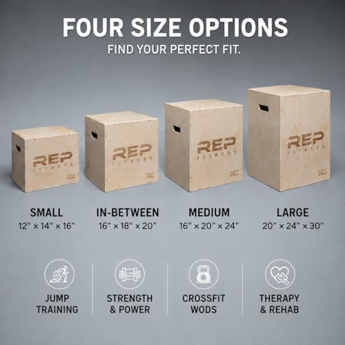 Rep Plyometric Wood Jump Box | CrossFit & Strength Training | 12 to 30" Range of Wooden Step Platforms | Gym & Sports Workouts | Fitness, Exercise, Physical Therapy Equipment | Pro Conditioning Tool - size: Large, 30" x 24" x 20"
