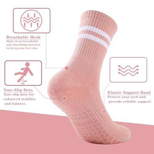 loudashuaiqi Grip Pilates Socks Non Slip Athletic Yoga Socks with Grips for Women Grippy socks for Hospital Workout Barre - style: 3pair Black White Pink
