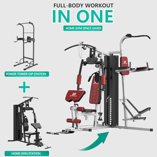 ULTRA FUEGO Multifunctional Home Gym Equipment Workout Station with Pulley System, Arm, and Leg Developer for Full Body Training - style: 138lb Home Gym Station with Power Tower