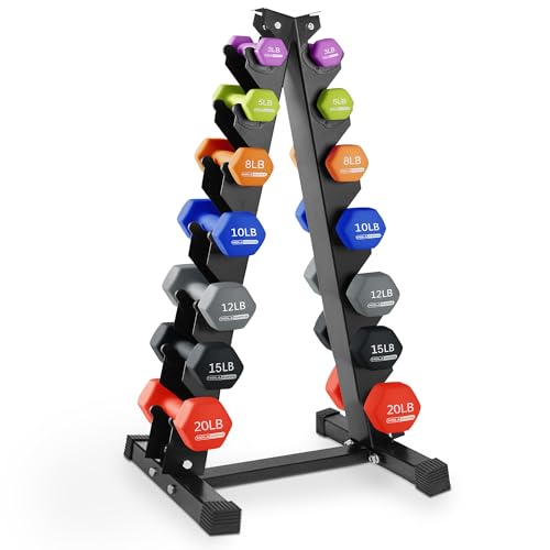 HolaHatha 1, 2 and 3 lb Neoprene Dumbbell Strength Training Weight Set with Rack - color: Multicolor, size: 146 LB