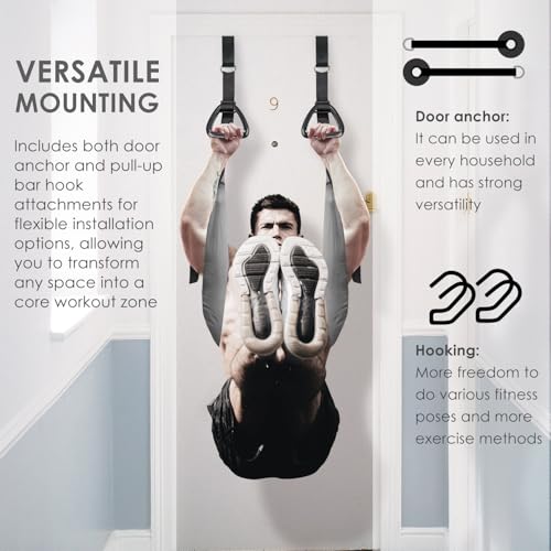Hanging Ab Straps with Door Anchor & Pull up bar Hook, Abs Pecs Biceps Core Workout Sling, Full Body Support System for Home Gym
