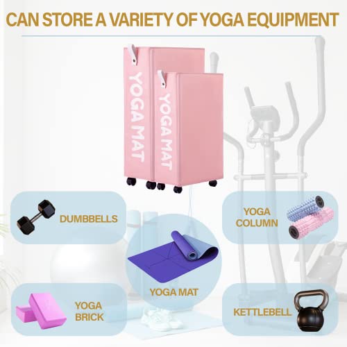 Twira Yoga Mat Storage Racks, Home Gym Storage Rack for Foam Roller, Yoga Strap and Resistance Bands, Workout Equipment Corner Storage Organizer with Wheels - color: Pink1, size: Slim 22"