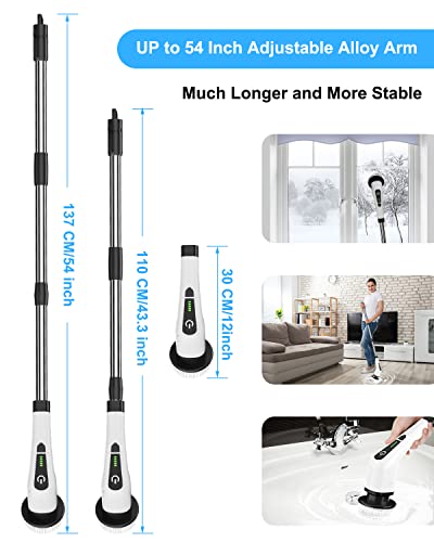 Leebein Electric Spin Scrubber, Cordless Cleaning Brush with 8 Replaceable Brush Heads, Tub and Floor Tile 360 Power Scrubber Dual Speed with Adjustable & Detachable Handle for Bathroom Kitchen Car - color: White