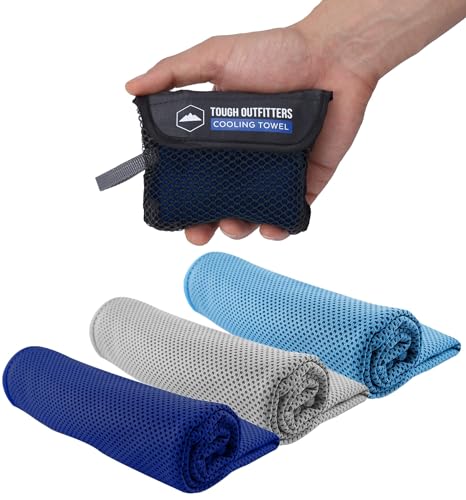 Tough Outdoors Cooling Towels for Neck Face - Neck Cooling Towel for Hot Weather Yoga Sports Golf Sweat - Instant Cold Towel - 3 Pack - color: Royal Blue/Light Gray/Light Blue, size: 3 Pack