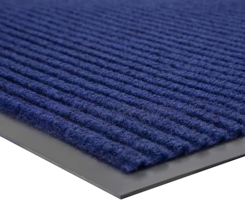 100pointONE Front Door Mat, Heavy Duty Indoor Outdoor Doormat, 48" x 24" Low Profile Outdoor Mats for Home Entrance, Stain and Fade Resistant Shoe Scraper Mat, Ideal for High Traffic Area, Blue - color: Blue Striped, size: 2' x 4' (Rectangular)