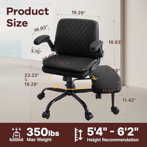 AreShark Cross Legged Office Chair,ADHD Criss Cross Desk Chair with Wheels & Stretchable Rotating Footrest,Height Adjustable Wide Yoga Kneeling Meditation Chair with Flip-up Armrests Back Support - color: Black