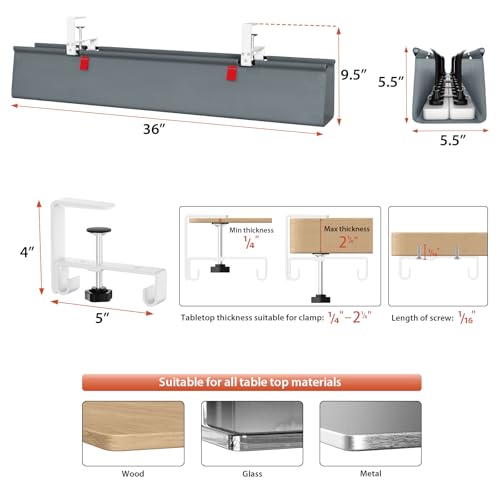 Univivi No Drill Under Desk Cable Management Tray, 36" Cord Organizer for Table, Clamp/Screw Mount Desk Cable Management, Premium Fabric Cable Management Tray for Office, Home - color: Grey, size: 36"L x 5.5"W