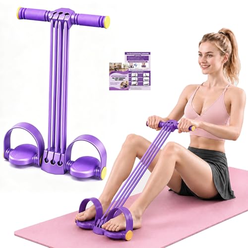 Multifunction Foot Pedal Resistance Bands with Handles, 6-Tube Adjustable Elastic Yoga Exercise Bands, Home Gym Fitness Equipment for Abdomen, Core, Waist, Arm, Leg Stretching - color: Purple
