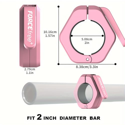 Forcefree+ Barbell Clips (Pair), Barbell Clamps, Quick Release Olympic Barbell Clamps with Anti Slip TPR Grip, Barbell Collars for Secure Weightlifting & Powerlifting - color: Pink