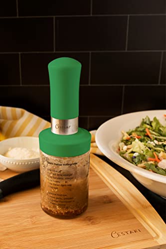 Cestari KItchen Glass Salad Dressing Shaker Bottle with Mixer Insert, 10 oz, Green – Leak-Proof Dispenser with Measurements and Recipes - color: Green