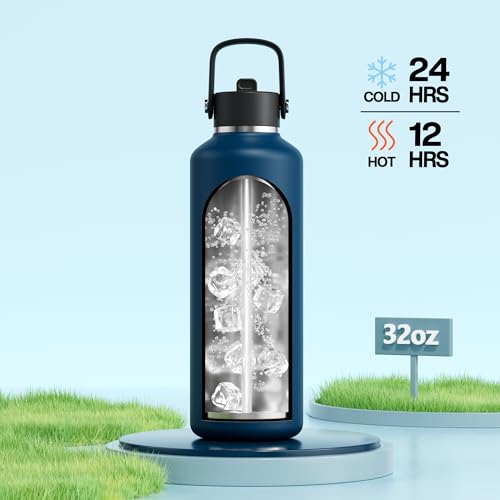POWCAN 32 oz Water Bottle Insulated: BPA-Free, Leakproof Lid with Straw, Lightweight, Flex Cap, Stainless Steel Water Bottle for Hoilday, Men, Commute, Worker, Walking, Cycling, Daily (Indigo Blue) - color: Indigo Blue, size: 32 Ounces