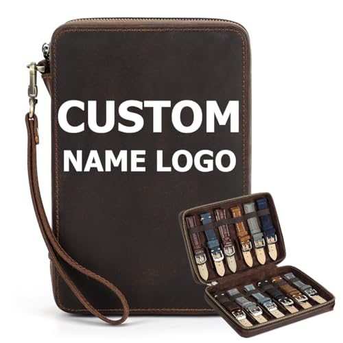CONTACTS Personalized Watch Band Case Full Grain Leather Travel Watch Bands Box Custom Engraved Watch Strap Holder by Handmade Gift for Men - size: Customized