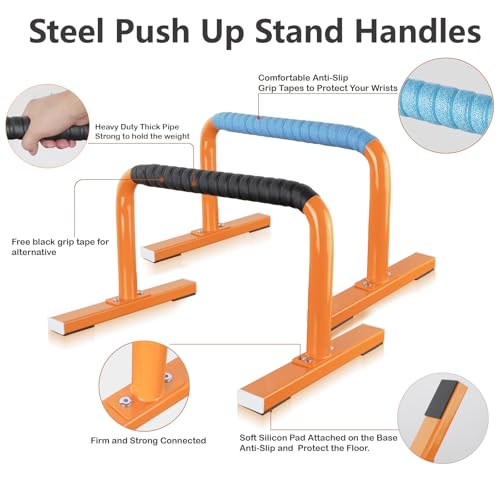 Strength Training Parallettes Push Up Bars, Pushup Handles Calisthenics Equipment for Home Workout, Anti-slip Gymnastics Bars, Handstand & Dip Bar for Outdoor Exercise - color: Orange