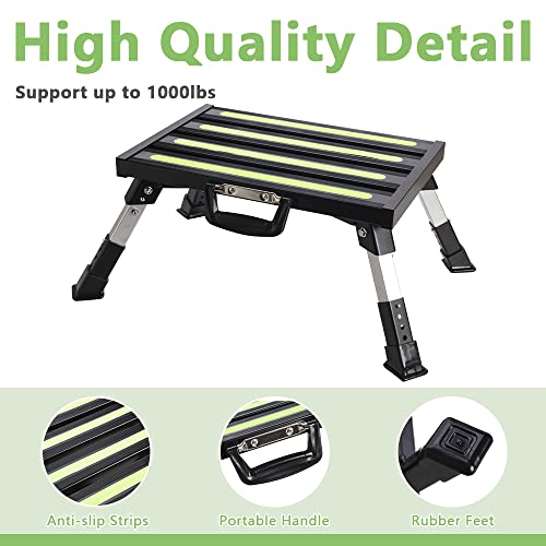 Aluminum RV Steps, 4-Level Adjustable Folding Step Stool with Non-Slip Rubber Feet, Non-Slip Fluorescent Strip Platform Rv Accessories - Black - color: Black