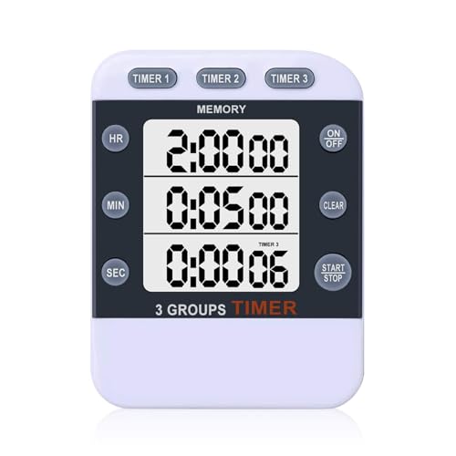 Digital Dual Kitchen Timer for Cooking, 3 Channels Count Down/up Triple Multi Timers for Food, Magnetic Memory-Preset Large-Display Adjustable Alarm Volume, 3A Battery Included - style: M382