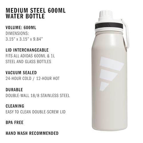 adidas Stainless Steel Metal Water Bottle 34 oz (1L) Screw Cap - color: Alumina Beige/White/Black