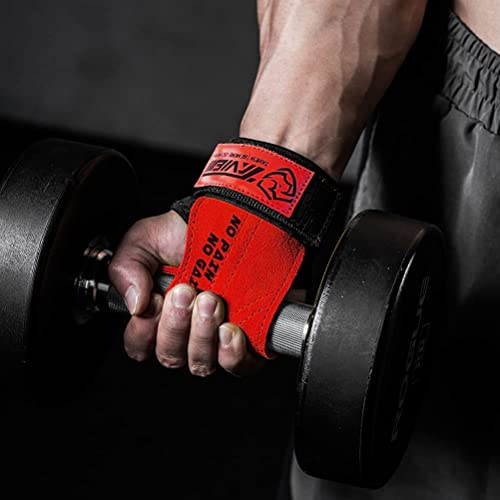 TAVIEW Wrist Straps for Weightlifting for Maximum Grip Support - Lifting Deadlift Strap & Weight Lifting Grips Gloves for Working Out Pull Up Deadlifting & Shrugs - color: red