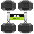 HANDBODE Hex Dumbbell Set of 2, Rubber Encased Fixed Dumbbells, 2.5-65 lb | Non-Slip Comfortable Handles, Hand Weights for Strength Training, Ideal for Home Gym Workouts - size: 35 lb, Pair, style: Chrome Handle
