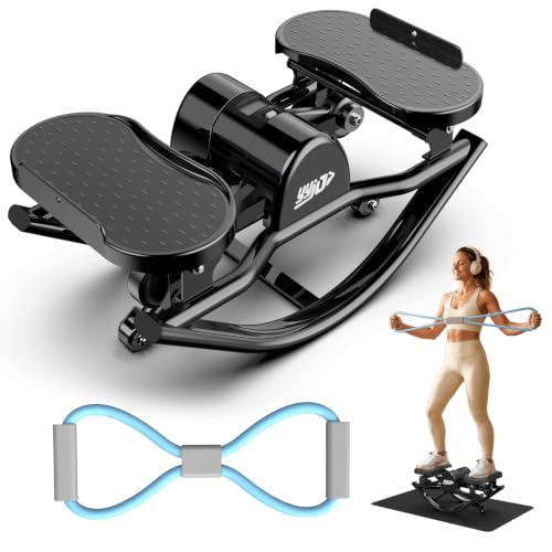 YYJO Rock Stepper with Mat and Resistance Bands | Side to Side Rocking Fitness, Low-Impact Quiet Balance Board, Cardio Exercise Equipment, Home Office or Recovery