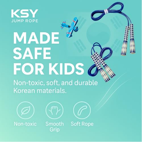 KSY Kids Jump Rope (Crystal Series) – Durable PVC Jump Rope for Kids Ages 6-12 – Lightweight, Adjustable, and Tangle-Free – Made in Korea - color: Navy