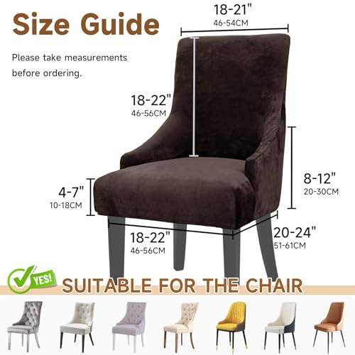 Velvet Wingback Dining Chair Cover Soft Stretch Accent Chair Cover Slipcover Thick Plush Wing Back Chairs Covers Furniture Protect Washable Chairs Protector Covers for Dining Room (Dark Brown, 2) - color: Dark Brown