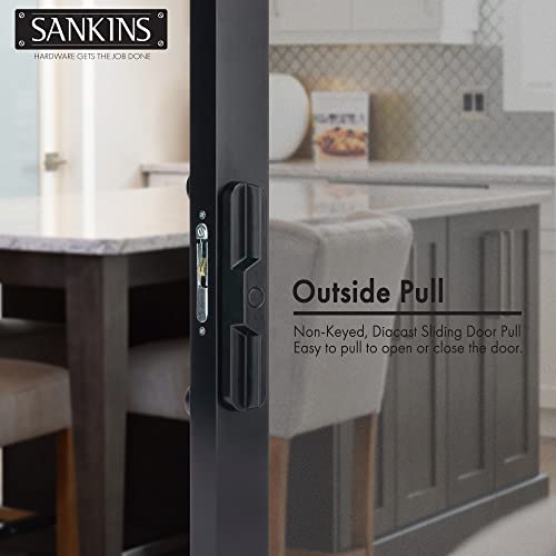Sliding Patio Door Handle Pull Set with Mortise Lock, Full Replacement Black Diecast Non-Keyed Gate Handle Set for Sliding Glass Door, Fits 3-15/16” Hole Spacing - color: Black, size: Handle Set+Mortise Lock