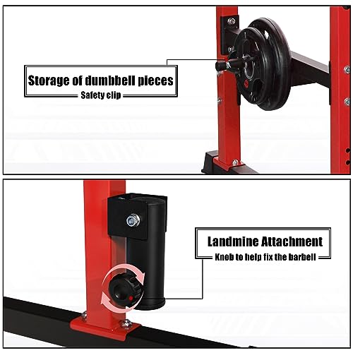 Bongkim Power Rack, Rack Cage for Weight Training, Adjustable Squat Stand Rack for Home Gym Equipment, Lifting Cage with 660lb Capacity - color: Red