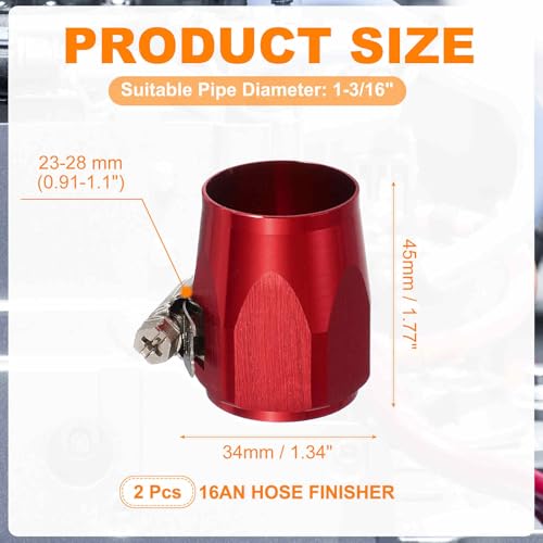HARFINGTON 2pcs 16AN Hose Finisher Clamp Aluminium Hex Car Hose Finisher Flexible Pipe Clamps with Screw Band for Fuel Gas Oil Air Water Tube, Red - color: Red, size: 16AN