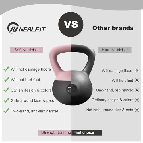 NEALFIT Soft Kettlebell 5LB/10LB/15LB/20LB/25LB, Kettlebells for Home Gym Strength Training, Anti-Slip Fitness Weights for Men Women - color: 25LB Pink-Graphite Black