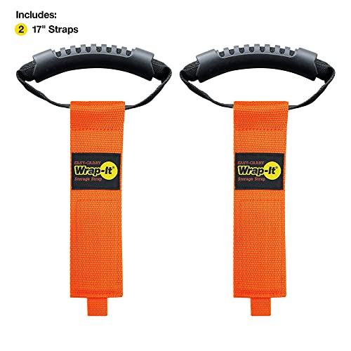 Easy-Carry Wrap-It Storage Straps - 17" (2-Pack) Blaze Orange | Heavy-Duty Hook and Loop Cord Carrying Strap, Hanger, and Organizer with Handle for Pool Hoses, Garden Hoses, Cords, Cables - color: Blaze Orange, size: 17" (2 Pack)
