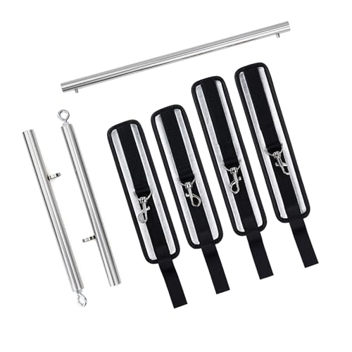 3 in 1 Heavy Duty Stainless Steel Expandable Spreader Bar with 4pcs PU Rose-Gold Adjustable Straps,Workout Bar for Home Gym Training Bar,Portable Detachable Pilates Kit - style: Silver+Silver PU Kit