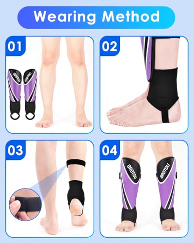 BROTOU Shin Guards Soccer Youth, Soccer Shin Guards for Kids 3-15 | Light Weight Adjustable Straps Shin Pads Protection Equipment with Ankle and Leg Calf Protection - color: Purple, size: Small