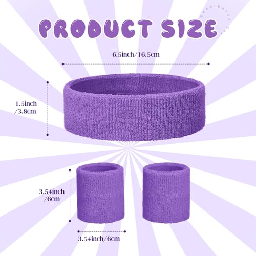 Bememo 36 Pcs Neon Sweatbands Set Soccer Party Favors Cotton Headbands Wristband Sweat Bands Soccer Mom Essentials for Football Fans Sporting Events 80 90s Glow Party - color: Purple, size: Small