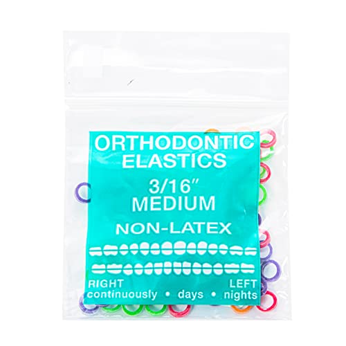 JMU Orthodontic Elastics 3/16 Medium, 100 Pack Dental Rubber Bands | Orthodontic Rubber Bands for Braces, Intraoral Elastic Bands, Latex Free, 4.5 oz, Neon, Made in USA - size: 3/16 Medium