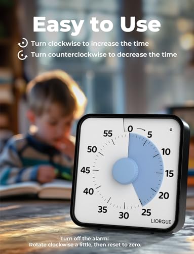 LIORQUE 60 Minute Visual Timer for Kids and Adults, Non-Ticking 7.5 Inch Large Visual Countdown Timers for Classroom Desk Countdown Clock with Magnetic Backing, Kids Pomodoro Timer Clock - color: Blue