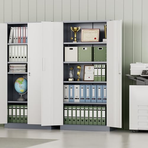 INTERGREAT Metal Storage Cabinet, 72" H Lockable Steel Cabinets with Locking Doors, Storage Locker with Adjustable Shelves for Office, Home, Garage, Gym, School (White Grey) - color: White Grey, size: MSC-D16