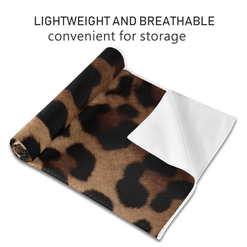 Leopard Print Yoga Mat Towel, Sweat Absorbent Hot Yoga Towel with Non Slip Grip, Soft Yoga Blanket with Travel Bag for Workout, Gym, Pilates, Fitness - 73" x 27"