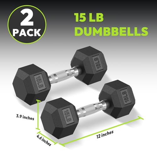 HANDBODE Hex Dumbbell Set with Vertical Storage Rack, 100–550 lb | Non-Slip Handle Design for Secure Grip, Rubber Encased Dumbbells, Hand Weights for Strength Training and Home Gym - style: 15 lb, Pair
