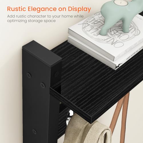 Homode Wall Coat Rack With Shelf, Wood Entryway Hanger With Hooks, Small Floating Pegs for Hanging Coats, Hats, Purses, Backpacks, Black - color: Black, size: 17.1 Inch Long