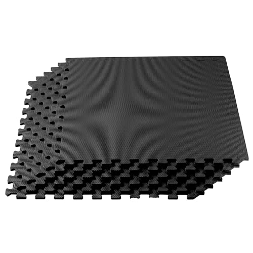 We Sell Mats 1/2 Inch Thickness Multipurpose EVA Foam Floor Tiles, Interlocking Floor Mat for Indoor Gym and Home Use, 24 in x 24 in, Black - color: Black, style: 48 Square Feet (12 Tiles)