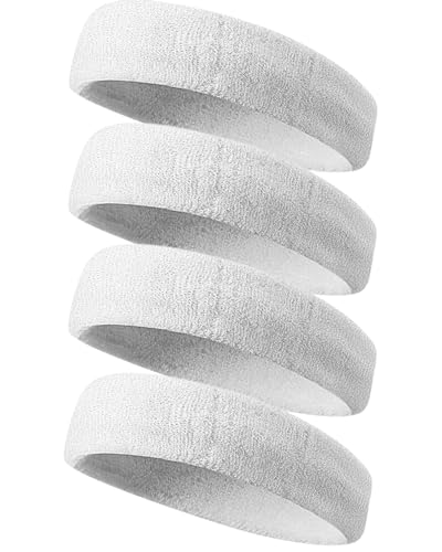 Tanluhu Sweatbands Sport Headbands for Men & Women,Terry Cloth Sweat Band for Tennis, Running, Basketball, Working Out, Exercise- Athletic Sweat Cotton Headband Outdoor - color: White/White/White/White